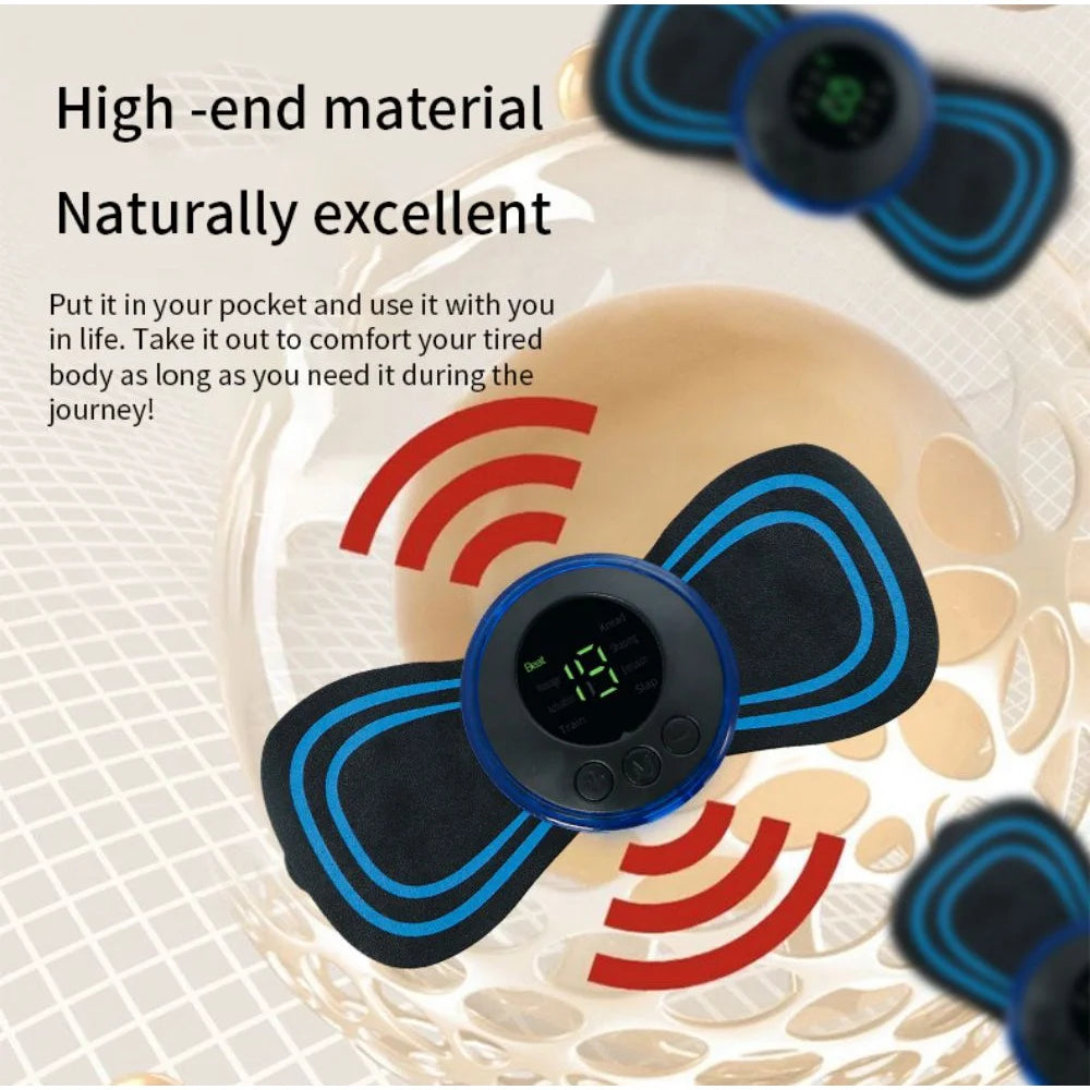 8 Modes 19 Gears Electric Pulse Neck Massager Cervical Back Muscle Pain Relief Tool Shoulder Leg Body Mini Massage Relax Cushion - 2 patches