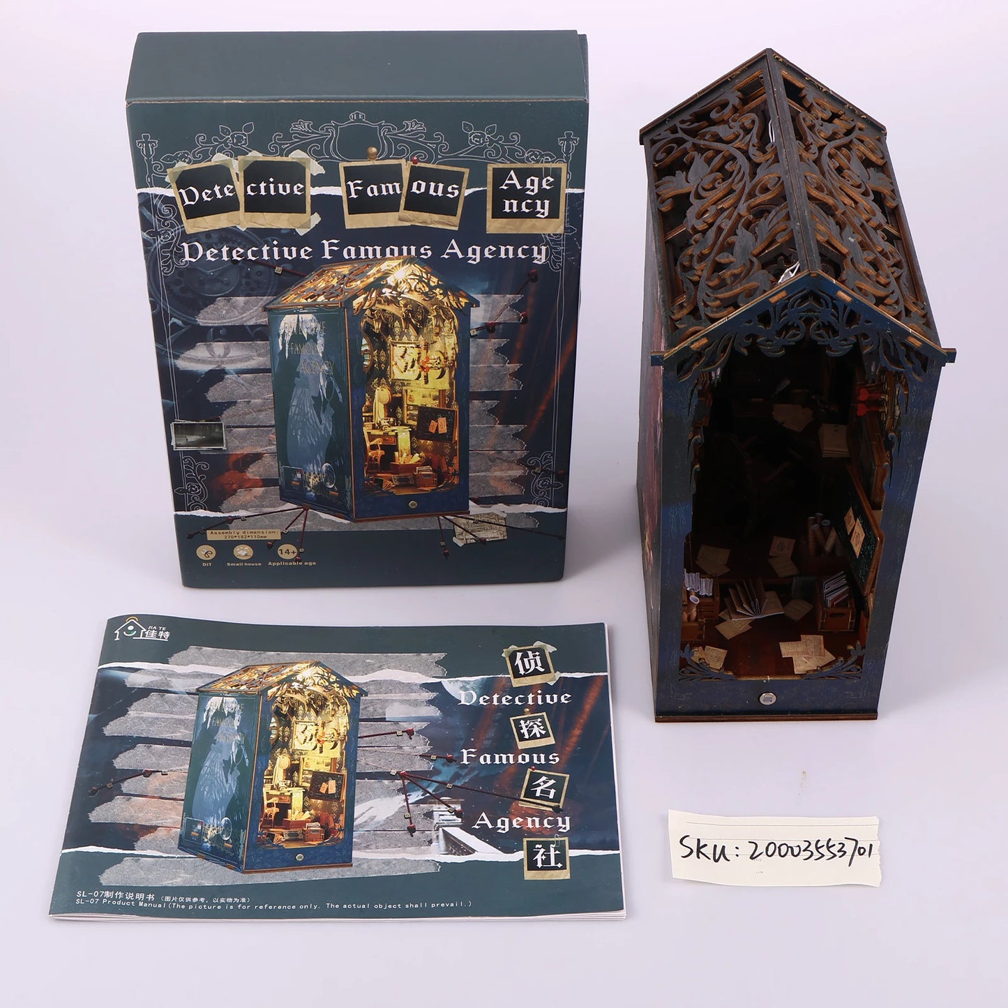 DIY Book Corner Kit 3D Wooden Puzzle Book Shelf Insert Decorative Doll House Model With LED Lights Creative Building Kids Gifts