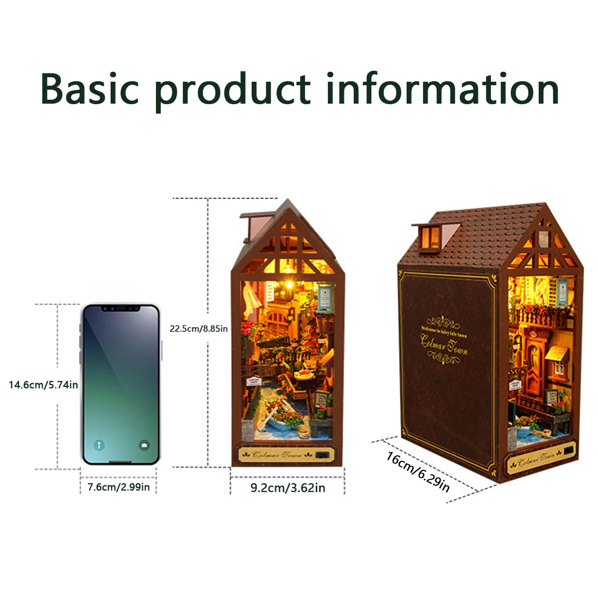 DIY Book Corner Kit 3D Wooden Puzzle Book Shelf Insert Decorative Doll House Model With LED Lights Creative Building Kids Gifts