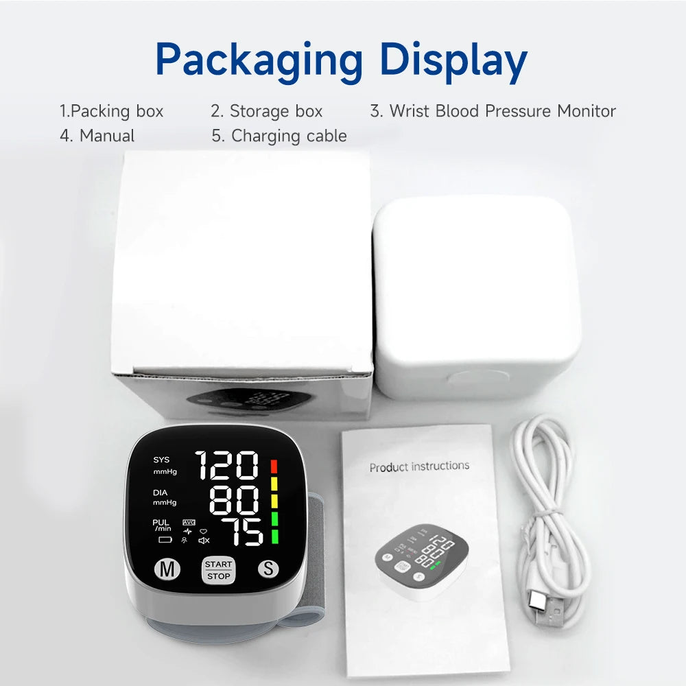 LED Wrist Blood Pressure Monitor Rechargeable English/Russian Voice Broadcast Sphygmomanometer Tonometer BP Monitor